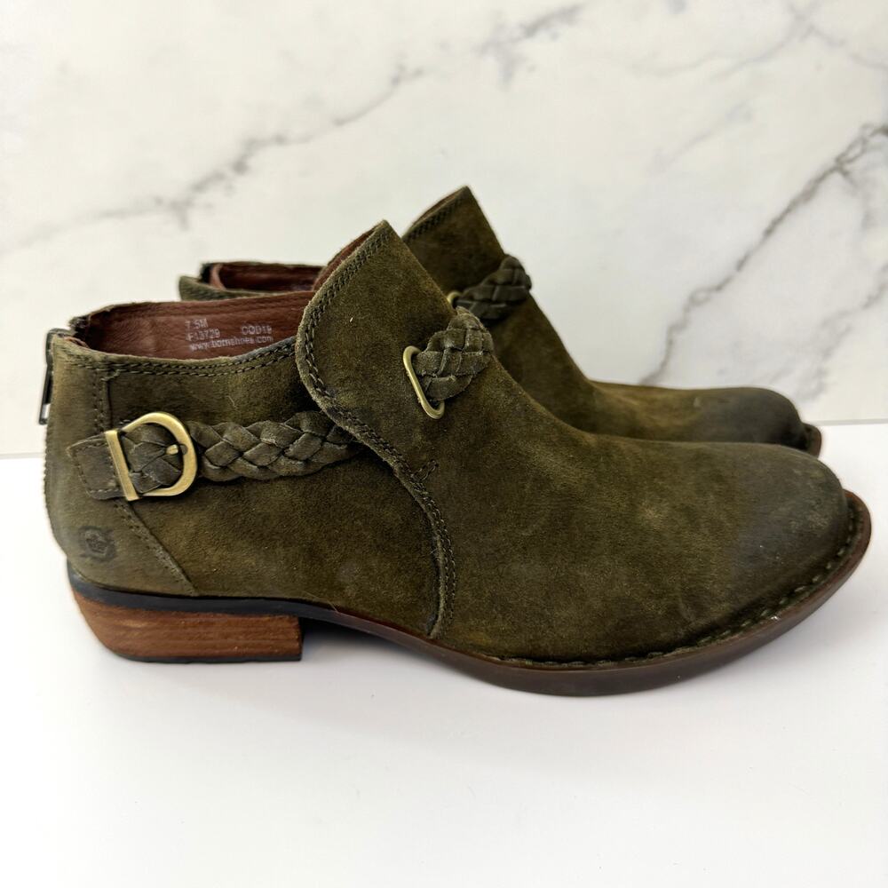 Born Womens Sylvia Ankle Boot Bootie Size 7.5 Leather Braided Buckle Strap Brown